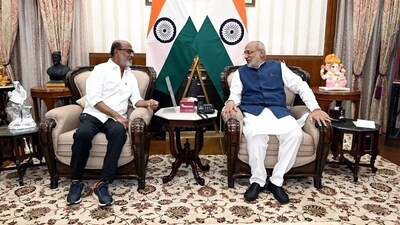 After spending time in Uttarakhand, Rajinikanth reached Jharkhand and met Governor CP Radhakrishnan at Raj Bhawan in Ranchi on Thursday. It was a courtesy meet. (Somnath Sen) After spending time in Uttarakhand, Rajinikanth reached Jharkhand and met Governor CP Radhakrishnan at Raj Bhawan in Ranchi on Thursday. It was a courtesy meet. (Somnath Sen)