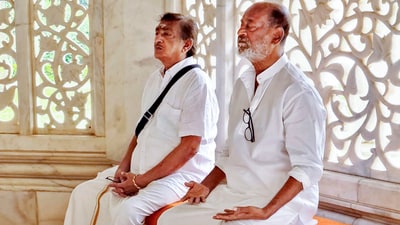 Rajinikanth at a meditation session during his visit to the Yogoda Satsanga Society ashram in Ranchi on Thursday. The actor is a disciple of Paramhansa Yogananda, the author of Autobiography of a Yogi. (PTI) Rajinikanth at a meditation session during his visit to the Yogoda Satsanga Society ashram in Ranchi on Thursday. The actor is a disciple of Paramhansa Yogananda, the author of Autobiography of a Yogi. (PTI)