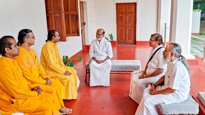 Rajinikanth met several disciples at the Yogoda Satsanga Society ashram in Ranchi and sat for a conversation with them. He is currently on a spiritual vacation. (PTI) Rajinikanth met several disciples at the Yogoda Satsanga Society ashram in Ranchi and sat for a conversation with them. He is currently on a spiritual vacation. (PTI)