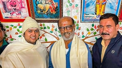 Rajinikanth during his visit to Badrinath temple on August 12. His film Jailer released in theatres worldwide and has already collected <span class='webrupee'>₹</span>235 crore in eight days of its release. He plays the titular role in the film. (PTI) Rajinikanth during his visit to Badrinath temple on August 12. His film Jailer released in theatres worldwide and has already collected <span class='webrupee'>₹</span>235 crore in eight days of its release. He plays the titular role in the film. (PTI)