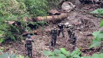 Search and rescue operation underway at a landslide-affected area of Shimla on Friday. (ANI Photo) Search and rescue operation underway at a landslide-affected area of Shimla on Friday. (ANI Photo)