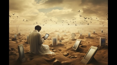 There is no logging out: A Midjourney rendering of evolving ideas of the digital afterlife. There is no logging out: A Midjourney rendering of evolving ideas of the digital afterlife.
