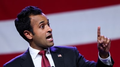 Republican presidential candidate Vivek Ramaswamy speaks at the Republican Party of Iowa's Lincoln Day Dinner in Des Moines, Iowa, U.S., July 28, 2023.