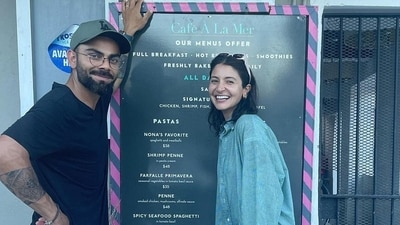 Virat Kohli and Anushka Sharma pose for a picture together in Barbados. Virat Kohli and Anushka Sharma pose for a picture together in Barbados.