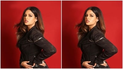 Harnaaz wore her tresses open in straight locks with a middle part and decked up in nude eyeshadow, black eyeliner, mascara-laden eyelashes, feathered eyebrows, contoured cheeks and a shade of nude lipstick as she aced the look like a diva. (Instagram/@harnaazsandhu_03) Harnaaz wore her tresses open in straight locks with a middle part and decked up in nude eyeshadow, black eyeliner, mascara-laden eyelashes, feathered eyebrows, contoured cheeks and a shade of nude lipstick as she aced the look like a diva. (Instagram/@harnaazsandhu_03)