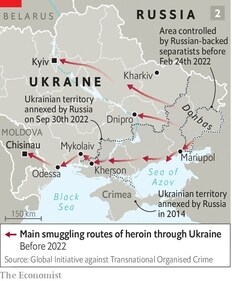 This infrastructure supported different business models for different products. Ukraine was a growing “spin-off” transit route for heroin from Afghanistan, augmenting routes through the Balkans and the Caucasus (The Economist) This infrastructure supported different business models for different products. Ukraine was a growing “spin-off” transit route for heroin from Afghanistan, augmenting routes through the Balkans and the Caucasus (The Economist)