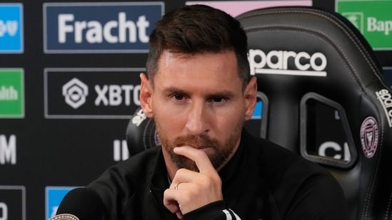 Inter Miami's Lionel Messi listens to a question during a soccer news conference, Thursday, Aug. 17 (AP)
