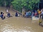 A waterlogged stretch of the NH-48 in Gurugram on Saturday. (Parveen Kumar/HT Photo) A waterlogged stretch of the NH-48 in Gurugram on Saturday. (Parveen Kumar/HT Photo)