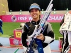 India’s Mehuli Ghosh poses for picture after winning bronze in the women’s 10m air rifle event at the ISSF World Championships, in Baku on Saturday.
