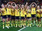 Sweden gesture to supporters as they celebrate with their bronze medals after defeating Australia Sweden gesture to supporters as they celebrate with their bronze medals after defeating Australia