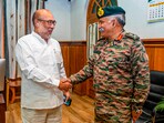 Manipur chief minister N Biren Singh meets general officer commanding-in-chief, Eastern Command, Lt. General RP Kalita, in Imphal. (PTI file)