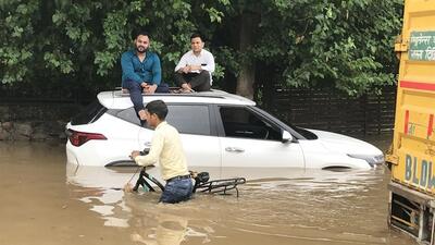 A waterlogged road in Gurugram on Saturday. (Parveen Kumar/ HT) A waterlogged road in Gurugram on Saturday. (Parveen Kumar/ HT)