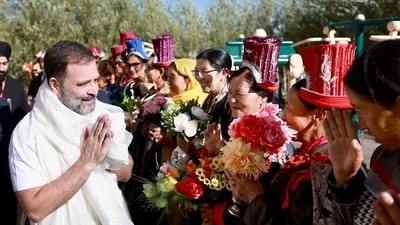 Rahul Gandhi greeting the people of Ladakh on Friday during his visit, weeks ahead of the polls for the Ladakh Autonomous Hill Development Council-Kargil (LAHDC-Kargil). (Twitter/Congress) Rahul Gandhi greeting the people of Ladakh on Friday during his visit, weeks ahead of the polls for the Ladakh Autonomous Hill Development Council-Kargil (LAHDC-Kargil). (Twitter/Congress)