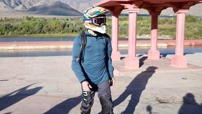 Gandhi chose a rider's attire for Saturday's bike ride in Ladakh, setting aside his usual attire of a white T-shirt and formal pants. He will also be playing a football match in Leh, news agency PTI reported. (Instagram/Rahul Gandhi) Gandhi chose a rider's attire for Saturday's bike ride in Ladakh, setting aside his usual attire of a white T-shirt and formal pants. He will also be playing a football match in Leh, news agency PTI reported. (Instagram/Rahul Gandhi)