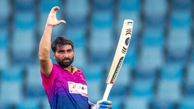 UAE's Muhammad Waseem reacts during the second T20 cricket match between the United Arab Emirates and New Zealand at the Dubai International Cricket Stadium on August 19, 2023 (AFP) UAE's Muhammad Waseem reacts during the second T20 cricket match between the United Arab Emirates and New Zealand at the Dubai International Cricket Stadium on August 19, 2023 (AFP)