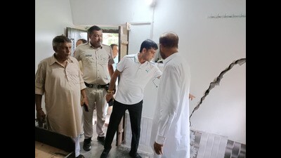 Cracks have appeared in multiple houses at Kharog village in Morni block. Residents say they have taken up the matter with Panchkula deputy commissioner, but action is awaited. (Sant Arora /HT) Cracks have appeared in multiple houses at Kharog village in Morni block. Residents say they have taken up the matter with Panchkula deputy commissioner, but action is awaited. (Sant Arora /HT)