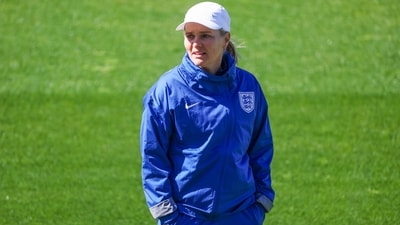 England team coach Sarina Wiegman takes part in a training session with teammates at Central Coast Stadium in Gosford on August 19 (AFP) England team coach Sarina Wiegman takes part in a training session with teammates at Central Coast Stadium in Gosford on August 19 (AFP)
