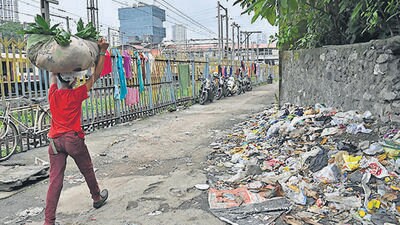 Mumbai, India - Aug. 19, 2023: Despite complaints for 2 years now, Railway fails to clean Prabhadevi Railway station premises. Local activist and commuters have said that entry exists to Prabhadevi Railway station premises are extremely dirty, has water logging in monsoons and garbage all over the place, in Mumbai, India, on Saturday, August 19, 2023. (Photo by Anshuman Poyrekar/ Hindustan Times) (Hindustan Times) Mumbai, India - Aug. 19, 2023: Despite complaints for 2 years now, Railway fails to clean Prabhadevi Railway station premises. Local activist and commuters have said that entry exists to Prabhadevi Railway station premises are extremely dirty, has water logging in monsoons and garbage all over the place, in Mumbai, India, on Saturday, August 19, 2023. (Photo by Anshuman Poyrekar/ Hindustan Times) (Hindustan Times)
