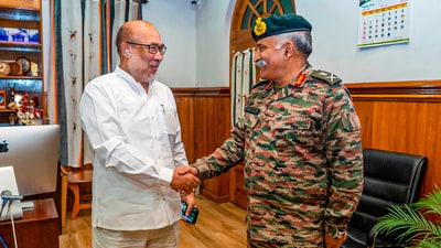 Manipur chief minister N Biren Singh meets general officer commanding-in-chief, Eastern Command, Lt. General RP Kalita, in Imphal. (PTI file) Manipur chief minister N Biren Singh meets general officer commanding-in-chief, Eastern Command, Lt. General RP Kalita, in Imphal. (PTI file)