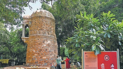 The turret tower at Lodhi Gardens after it was renovated by the Delhi government’s archaeology department. The restoration was part of the work undertaken by the Delhi government over the past few months to conserve heritage sites across the city. (Vipin Kumar/HT Photo ) The turret tower at Lodhi Gardens after it was renovated by the Delhi government’s archaeology department. The restoration was part of the work undertaken by the Delhi government over the past few months to conserve heritage sites across the city. (Vipin Kumar/HT Photo )