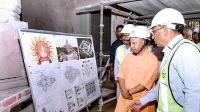 UP CM Yogi Adityanath gathered details about the progress of the construction of the Ram Temple from Champat Rai, general secretary of the Shri Ram Janmbhoomi Teerth Kshetra Trust. (Sourced)