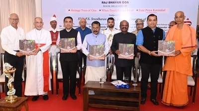 Governor of Goa PS Sreedharan Pillai, West Bengal governor CV Ananda Bose, Goa CM Pramod Sawant attend a book release event at the Raj Bhavan. Governor of Goa PS Sreedharan Pillai, West Bengal governor CV Ananda Bose, Goa CM Pramod Sawant attend a book release event at the Raj Bhavan.
