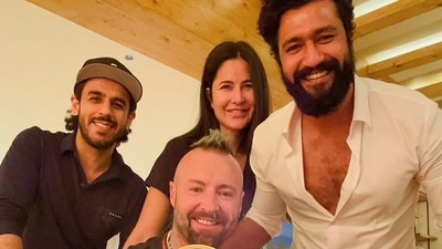 Katrina Kaif and Vicky Kaushal with Kris Gethin. Katrina Kaif and Vicky Kaushal with Kris Gethin.