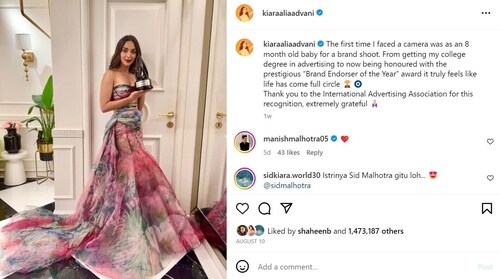 Kiara Advani's look for an award event.