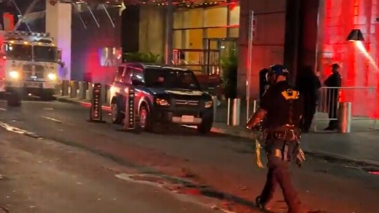 Staffers and guests at the ritzy Mandarin Oriental Hotel in Manhattan are horrified after a man tragically jumped to his death from the Deutsche Bank Center roof before plunging through the hotel (New York Post screenshot)