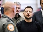 Ukraine's president Volodymyr Zelensky visits the Eindhoven Military Air Base in Eindhoven.