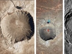 Canadian Space Agency posts picture of 'Moon crater' (L), Google Maps annotated Arizona Crater image, actual Tycho Moon Crater (R) Canadian Space Agency posts picture of 'Moon crater' (L), Google Maps annotated Arizona Crater image, actual Tycho Moon Crater (R)