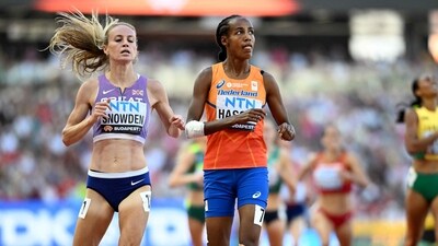 Netherlands' Sifan Hassan and Britain's Katie Snowden react after the women's 1500m semi-final during the World Athletics Championships (AFP) Netherlands' Sifan Hassan and Britain's Katie Snowden react after the women's 1500m semi-final during the World Athletics Championships (AFP)