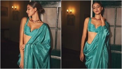 Lastly, Ananya chose a centre-parted messy low bun, subtle eye shadow, winged eyeliner, rouge-tinted cheeks, glossy mauve lip shade, darkened brows, mascara on the lashes, beaming highlighter, and light contouring for the glam picks. (Instagram) Lastly, Ananya chose a centre-parted messy low bun, subtle eye shadow, winged eyeliner, rouge-tinted cheeks, glossy mauve lip shade, darkened brows, mascara on the lashes, beaming highlighter, and light contouring for the glam picks. (Instagram)