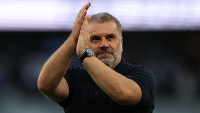 Tottenham Hotspur's Greek-Australian Head Coach Ange Postecoglou celebrates at the end of the English Premier League football match between Tottenham Hotspur and Manchester United at Tottenham Hotspur Stadium (AFP) Tottenham Hotspur's Greek-Australian Head Coach Ange Postecoglou celebrates at the end of the English Premier League football match between Tottenham Hotspur and Manchester United at Tottenham Hotspur Stadium (AFP)