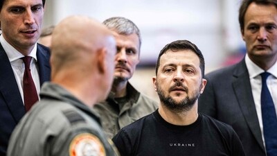 Ukraine's president Volodymyr Zelensky visits the Eindhoven Military Air Base in Eindhoven. (AFP) Ukraine's president Volodymyr Zelensky visits the Eindhoven Military Air Base in Eindhoven. (AFP)