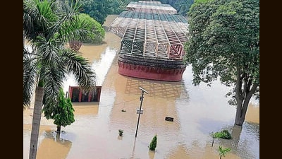The flooded National Martyrs’ Memorial at Hussainiwala in Ferozepur district on Sunday. (HT Photo) The flooded National Martyrs’ Memorial at Hussainiwala in Ferozepur district on Sunday. (HT Photo)
