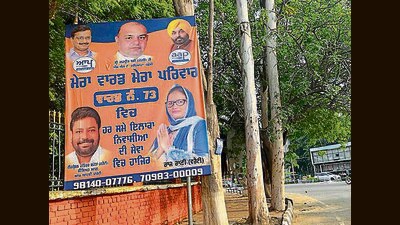 The hoardings have mushroomed at several intersections across Ludhiana. (HT PHOTO) The hoardings have mushroomed at several intersections across Ludhiana. (HT PHOTO)