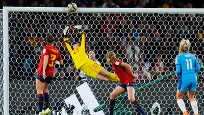 The match began with both teams trying to gain midfield. It was Lauren Hemp, who came closest first and almost gave England the lead, but was denied by the woodwork. (AP) The match began with both teams trying to gain midfield. It was Lauren Hemp, who came closest first and almost gave England the lead, but was denied by the woodwork. (AP)