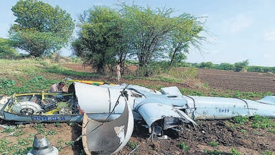 Wreckage of the UAV in Karnataka’s Chitradurga district, Sunday. (PTI) Wreckage of the UAV in Karnataka’s Chitradurga district, Sunday. (PTI)