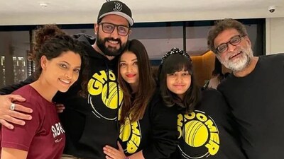 Aishwarya Rai and Aaradhya Bachchan pose with Abhishek Bachchan, Saiyami Kher and R Balki. Aishwarya Rai and Aaradhya Bachchan pose with Abhishek Bachchan, Saiyami Kher and R Balki.