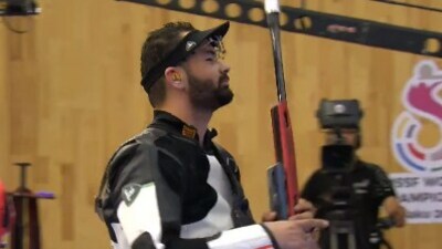 Akhil Sheoran during the ISSF World Championships (Twitter) Akhil Sheoran during the ISSF World Championships (Twitter)