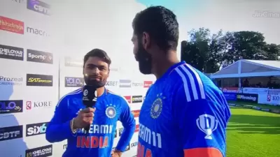 Rinku Singh (L) with Jasprit Bumrah during the post-match presentation in 2nd T20I (Twitter) Rinku Singh (L) with Jasprit Bumrah during the post-match presentation in 2nd T20I (Twitter)