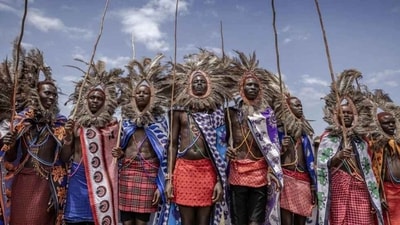 For five days, the Eunoto ceremony features traditional guttural chants, single-file dances on one leg, and the adumu -- the famous Maasai jump. (Luis Tato / AFP) For five days, the Eunoto ceremony features traditional guttural chants, single-file dances on one leg, and the adumu -- the famous Maasai jump. (Luis Tato / AFP)