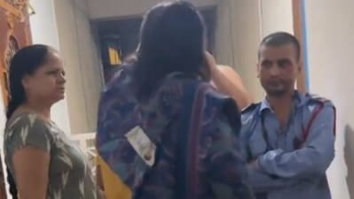 The security guard seen confronting the man who thrashed him. (ANI)