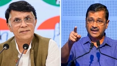 Congress leader Pawan Khera and Delhi chief minister Arvind Kejriwal. Congress leader Pawan Khera and Delhi chief minister Arvind Kejriwal.