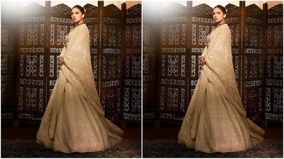 For her glamorous look, Bhumi chose a lehenga from the shelves of ace designer Anjul Bhandari. Her outfit consisted of a full-sleeved blouse embellished with intricate detailing and paired with a patchwork flared skirt and duppata. (Instagram/@bhumipednekar) For her glamorous look, Bhumi chose a lehenga from the shelves of ace designer Anjul Bhandari. Her outfit consisted of a full-sleeved blouse embellished with intricate detailing and paired with a patchwork flared skirt and duppata. (Instagram/@bhumipednekar)