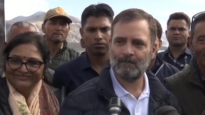 Congress leader Rahul Gandhi at Pangong Lake.