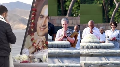 Congress leaders pay tribute to former prime minister Rajiv Gandhi on his birth anniversary.
