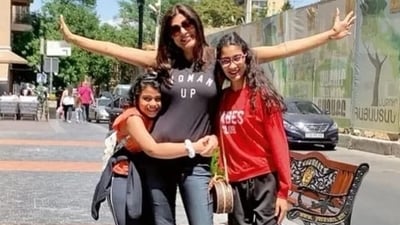 Sushmita Sen with daughters Alisah and Renee. Sushmita Sen with daughters Alisah and Renee.