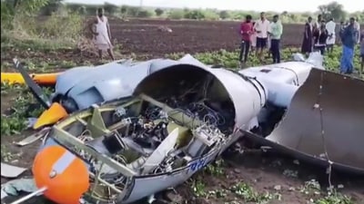 DRDO's TAPAS UAV crashed in Karnataka (Third party via PTI) DRDO's TAPAS UAV crashed in Karnataka (Third party via PTI)